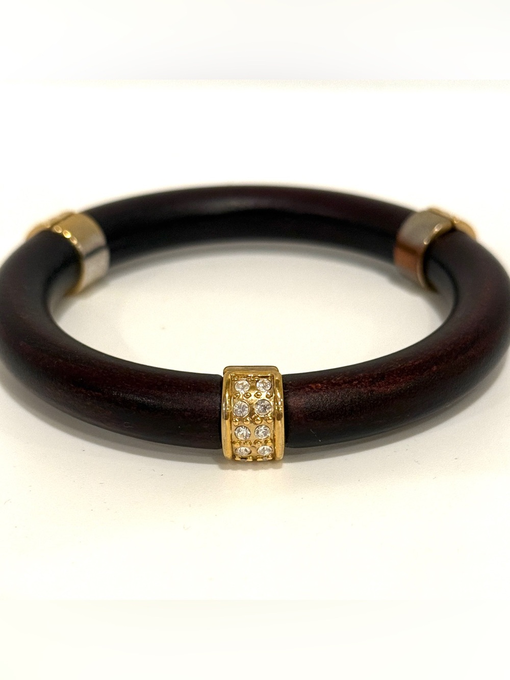 Banana Republic Dark Brown Wood Bangle with Gold Crystal Accent